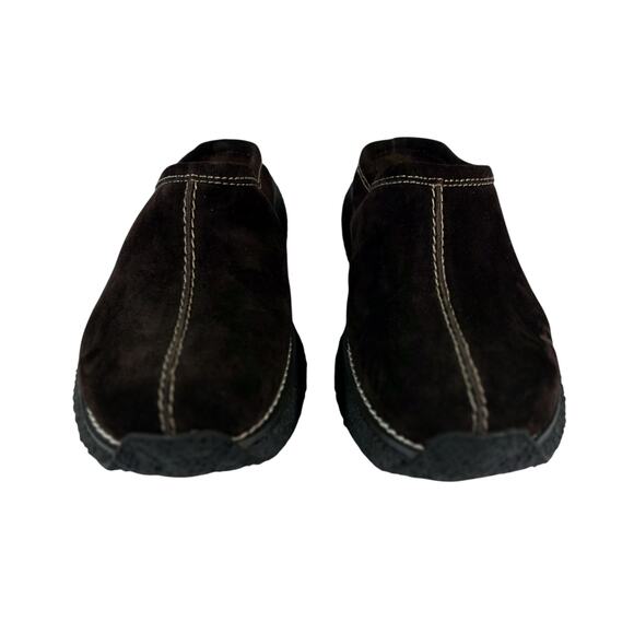 NWOT! BASS! ESPRESSO BROWN GENUINE LEATHER CREAM STITCHED CLOGS, MULES! SZ 7.5M - Picture 5 of 10